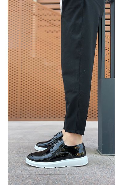 BOA BA0003 - High Sole Black Patent Leather Men's Shoes