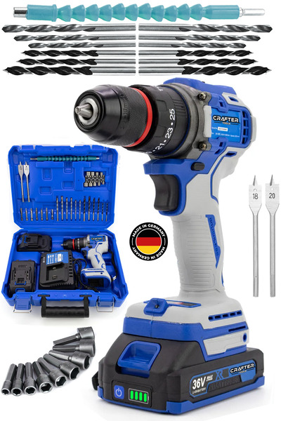 CRAFTERTOOLS 36v 5ah Çift Batarya 10mm Çelik Mandren Darbeli Şarjlı Matkap Ak...