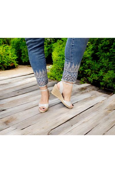 GokceKundura06 Sandale casual din in paie - 8 cm. Toc, talpă elegantă și confortabilă