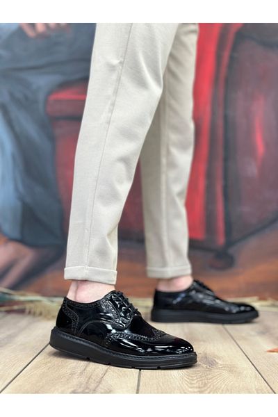 BOA BA0003 - High Sole Patent Leather Black Men's Shoes