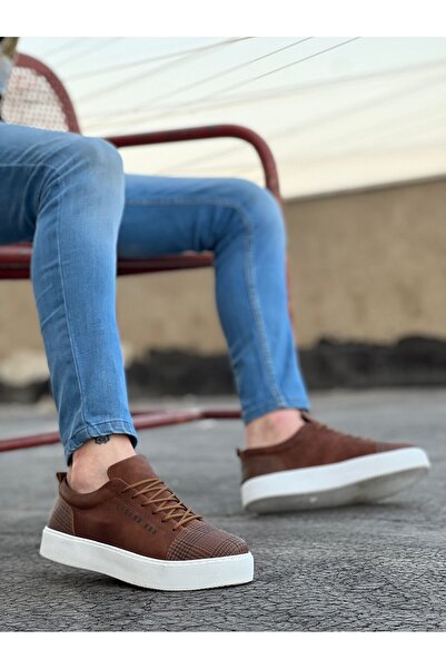 BESKAR BA0104 Taba Deri Suni Deri Günlük Erkek Sneaker – Konforlu Yürüyüş
