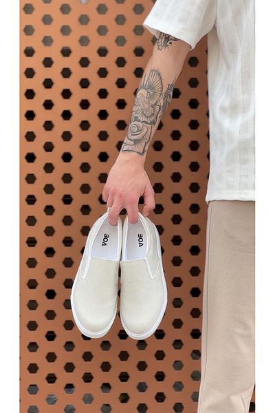 BESKAR BA0339 Ανδρικά παπούτσια Casual λινό - Κρεμ Λευκή σόλα, Χωρίς κορδόνια