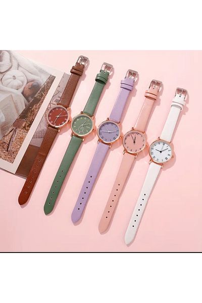DELLS ACCESSORY Classic Minimalist Quartz Clock Analog Pu Leather Wristwatch