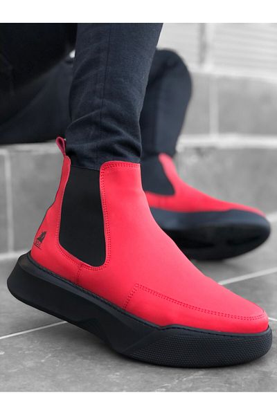 BOA Ba0150 Laceless Strapped Men's High Sole Red Sports Boots