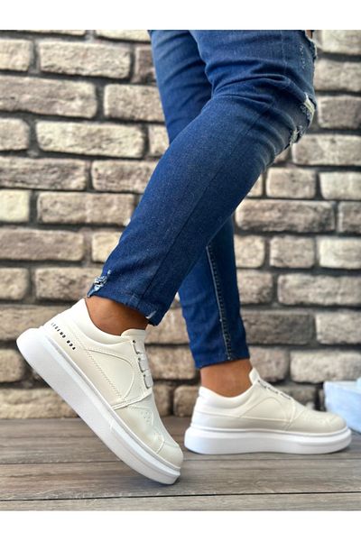 BOA BA0302 Ανδρικά παπούτσια Boa White - Χοντρή σόλα και στυλ χωρίς κορδόνια