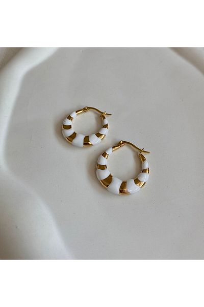 DEMOKAN Women's Steel Earrings Colorful Line Detail Hoop Earrings