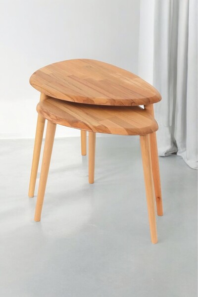 BAUPOR Masif Naturel 2'li Zigon Sehpa Set