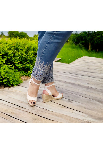 GokceKundura06 Straw Linen Casual Sandals - 8 Cm. Heel, Stylish and Comfortable Sole