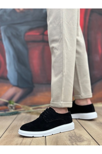 BOA BA0003 Bağcıklı Klasik Spor Süet Siyah Beyaz Yüksek Taban Casual Erkek Ayakkabı