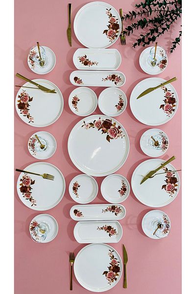 VENÜS HOME DECORATION Pink Rose Model 21 Piece Breakfast Set for 6