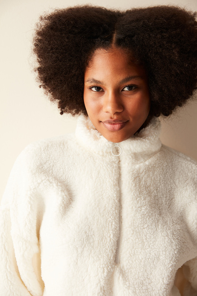 Penti Ekru Fermuarlı Yaka Teddy Sweatshirt