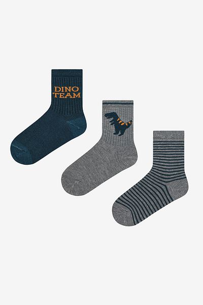 Penti Boy's Dino Team - Set of 3 Colorful Rib Socks