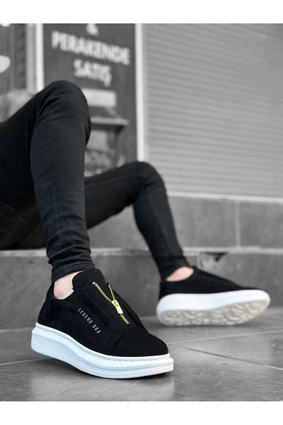 BOA BOA BA0310 - Black and White Men's Shoes with High Sole and Zipper