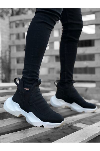 BOA Ba0401 Laceless Comfortable High Sole Black Men's Sports Half Ankle Boots