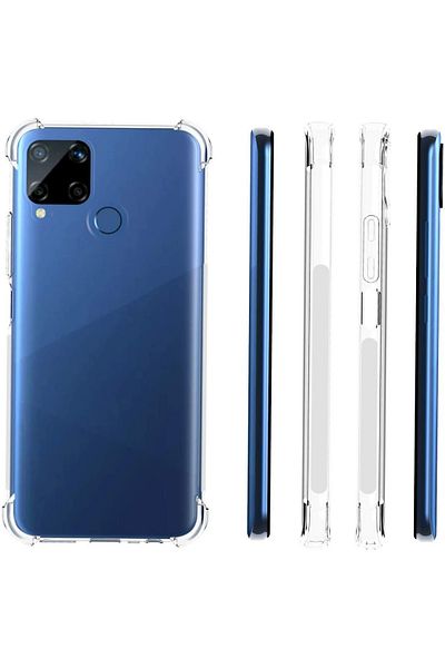 Fibaks جراب Realme C21y وسادة هوائية مضادة للصدمات وحماية الزاوية وممتص للصدمات كريستال شفاف من السيليكون الصلب