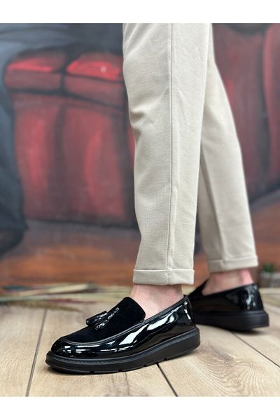 BOA BA0005 - Black Suede Detailed Corcik Men's Shoes with High Sole and Tassels
