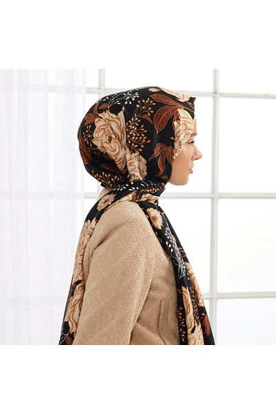 ipekevi Patterned Silk Shawl - Rosa Patterned - Black