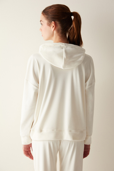 Penti Φούτερ από απαλό βελούδο με λευκή κουκούλα