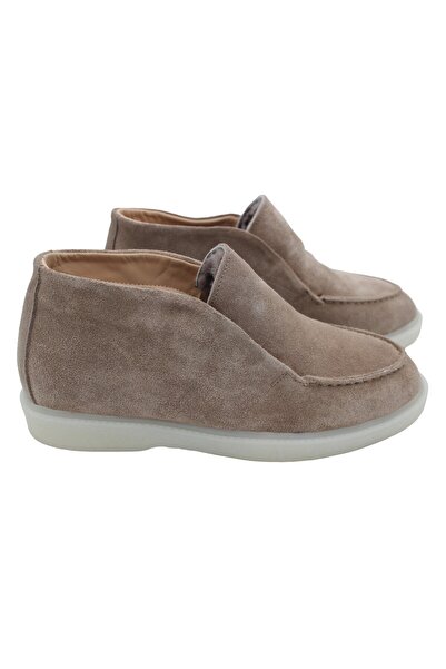 aayak&kabımofficial Gerçek Deri Bej Süet Ve Gerçek Kürk Içten Lastikli Günlük...