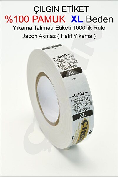 ÜRETİM Yıkama Talimatı XL Beden %100 pamuk 2x3,6cm japon akmaz rulo etiket