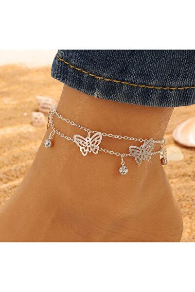 MODAMAYS Stylish and Elegant 2-Piece Stone Butterfly Women's Foot Anklet