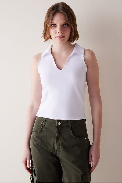 Penti Top Guler Polo Alb
