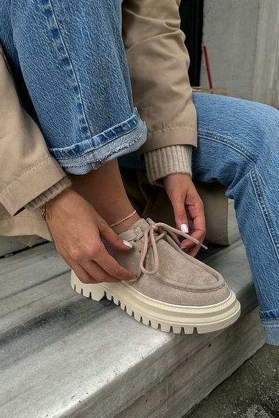 Mupa Shoes Μπεζ Suede Γυναικεία Loafer Παπούτσια