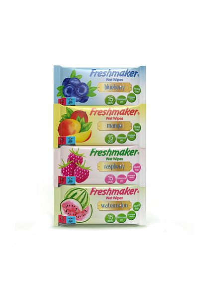 Freshmaker Fruits Wet Pocket Wipes 15 Pieces X 4 Packs