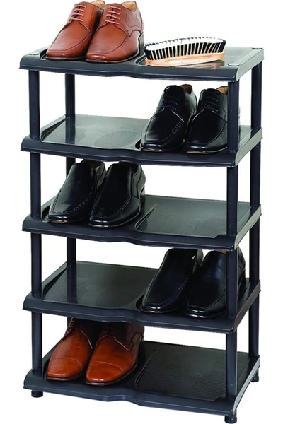 Tugomer Eco 5-Tier Portable Black Shoe Organizer - Compartmented and Shelf Or...