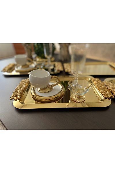 atabey home collection 2 قطعة صينية القهوة والشاي والعرض صينية طويلة باللون الذهبي الوردي 30 سم