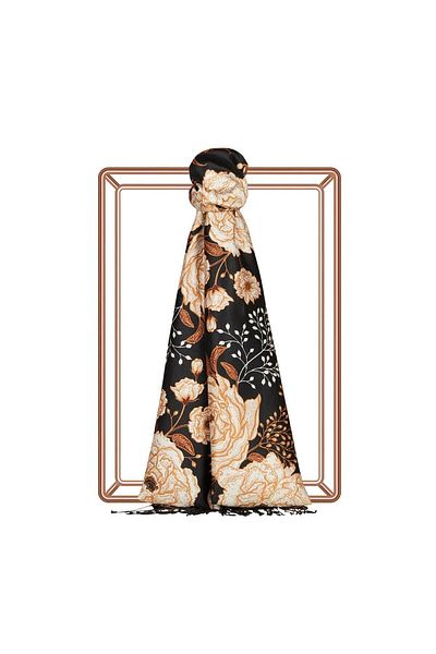 ipekevi Patterned Silk Shawl - Rosa Patterned - Black