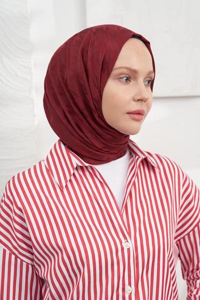 ARMANDA Ιταλικό Ζακάρ Σάλι με μοτίβο Houndstooth - Claret Red