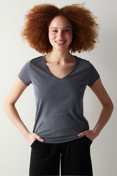 Penti Dark Gray V-Neck Loose Modal T-Shirt