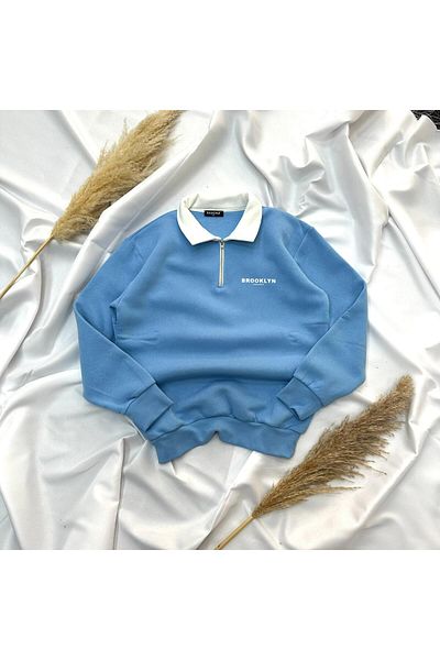 Altamira Hanorac de damă Baby Blue Brooklyn imprimat cu jumătate de fermoar
