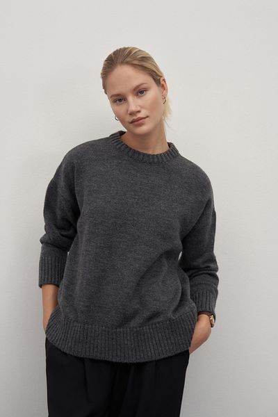 mathilda store Anthracite Crew Neck Wool Blended Sweater