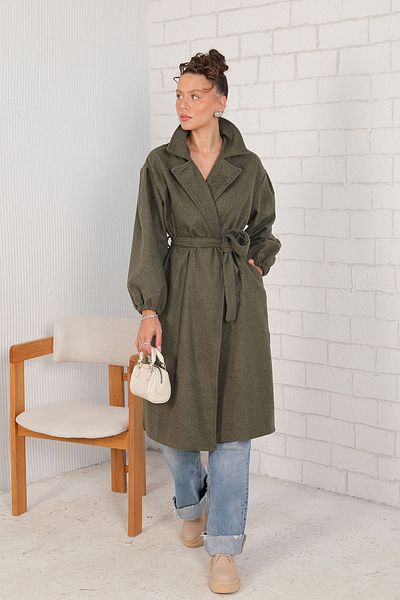 Melike Tatar Haki Belted Balloon Sleeve Cashmere Coat 32-8002-1