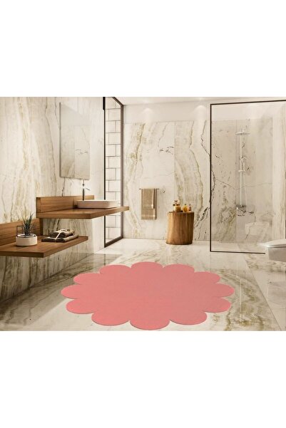 SERİA HALI Seria Halı Pembe Papatya Şekilli Peluş Post Halı Yıkanabilir Kayma...
