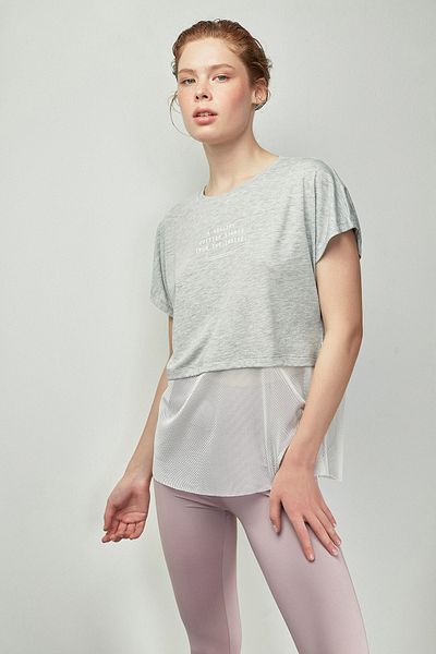 Penti Gray-Melange Mesh T-Shirt