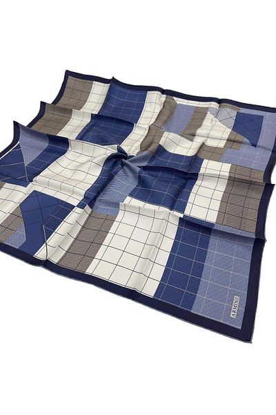 Armine Navy Blue Cream Sura - 8524-81 Μεταξωτό Φουλάρι Νοσταλγία
