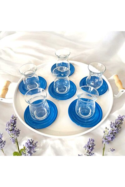 EceAksesuar طبق شاي معدني - قاعدة أكواب - طبق شاي أزرق - طبق شاي ملون مقاوم ل...