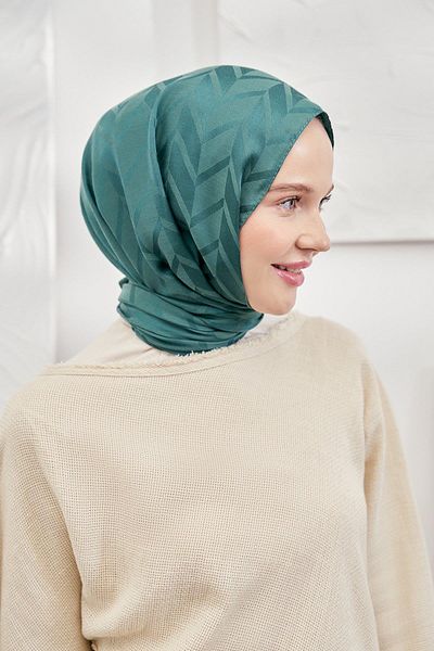 ARMANDA Petrol Green Jacquard Shawl - Zigzag Patterned