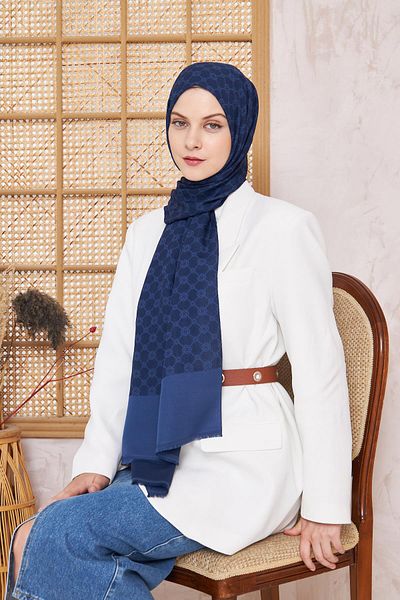 Aker Elegance Monogram Shawl - Navy Blue 921