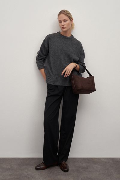 mathilda store Anthracite Crew Neck Wool Blended Sweater
