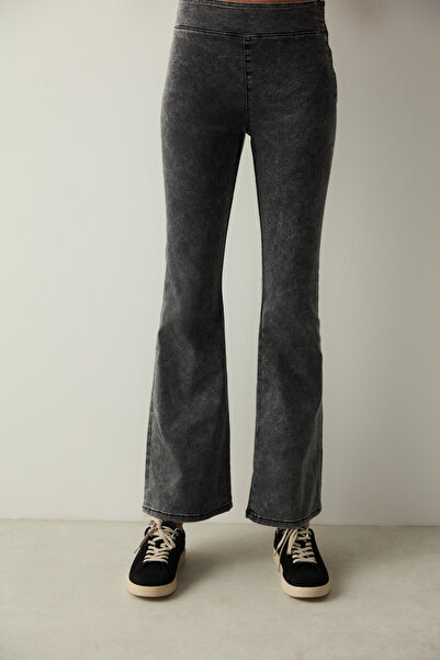 Penti Gri Denim Yüksek Bel Flare Paça Pantolon