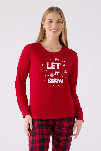 Pimody Aile Konsept Kırmızı Alt Ekose Anne Kız Pijama Takım(Anne Kız Farklı Satılmaktadır)