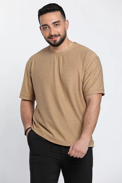 MİSHAR İTALİA Κόκκινο μπεζ Crew Neck Basic Casual Ανδρικό T-Shirt