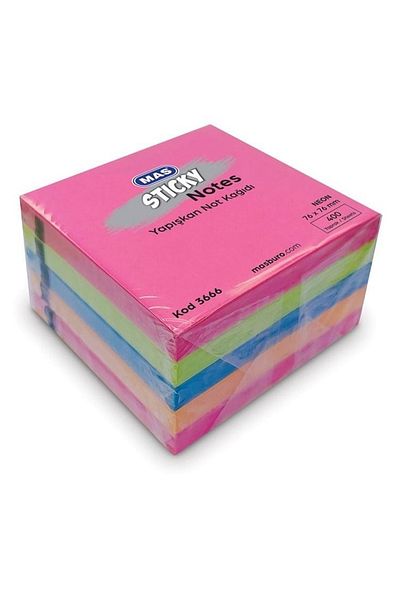Mas 3666 Neon 5 Colors 76x76 400 Sheets Adhesive Note Paper