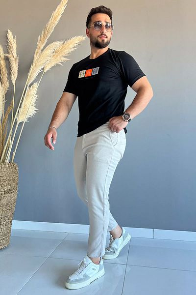 MİSHAR İTALİA Stone Waist Elastic Self Patterned Gabardine Trousers