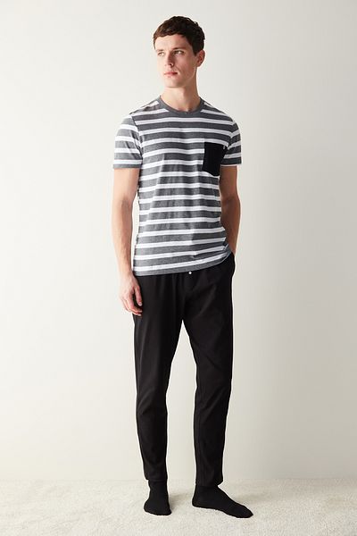 Penti Men's Gray Pocket Multicolor Pajama Set