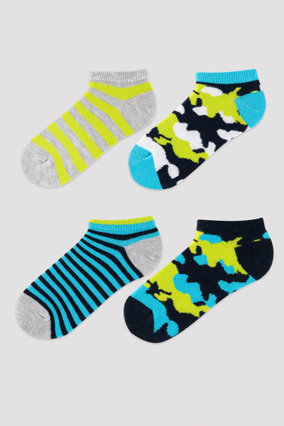 Penti Boy's Blue Camouflage 4-Piece Booties Socks